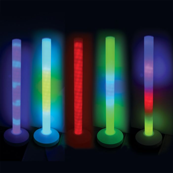 Picture of waterless rainbow tubes in the dark.