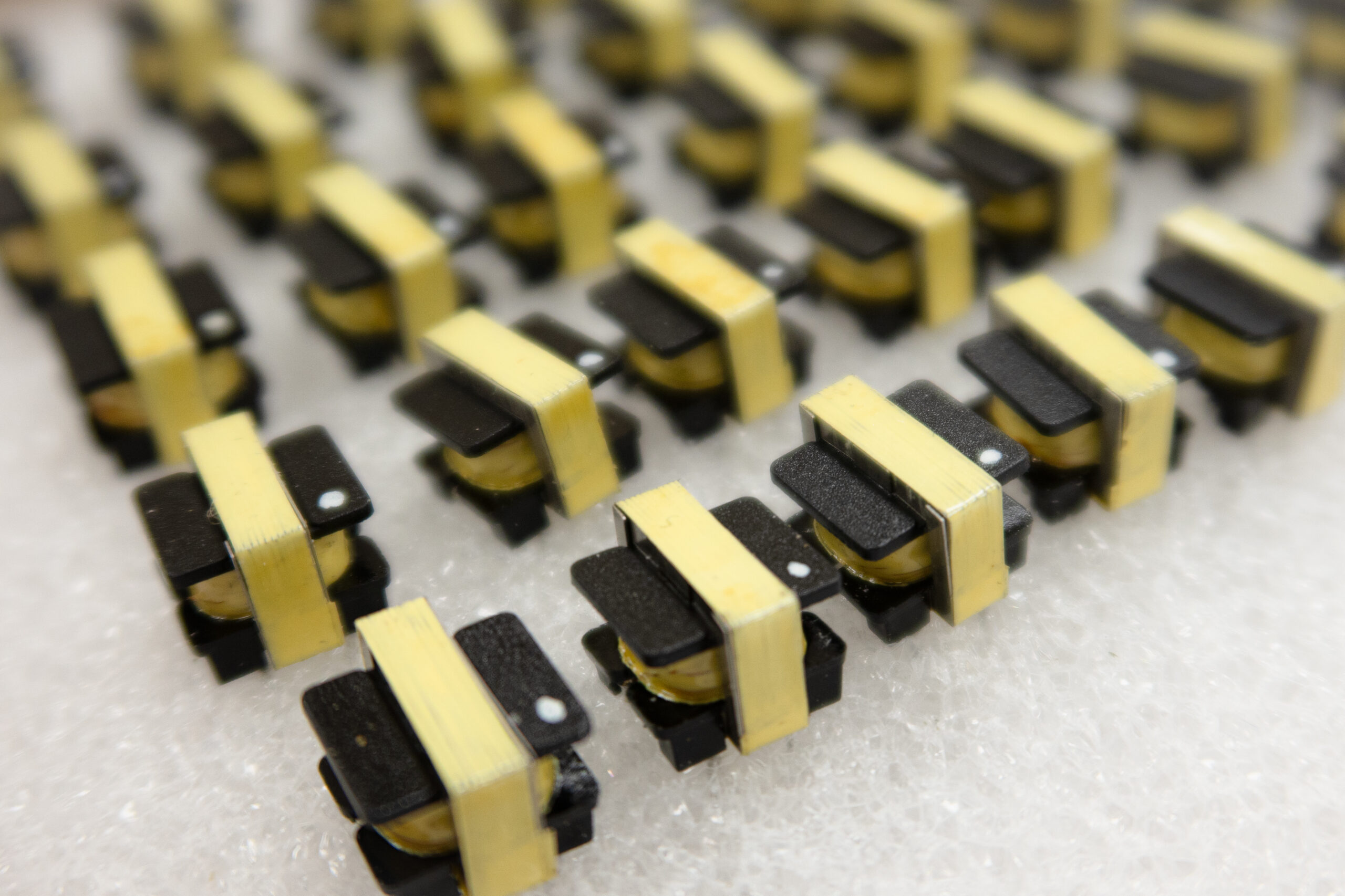 Picture of three high frequency switch-mode transformers.